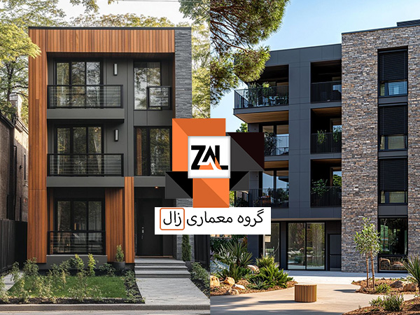 طرح نمای مدرن ساختمان سه طبقه - زالارک