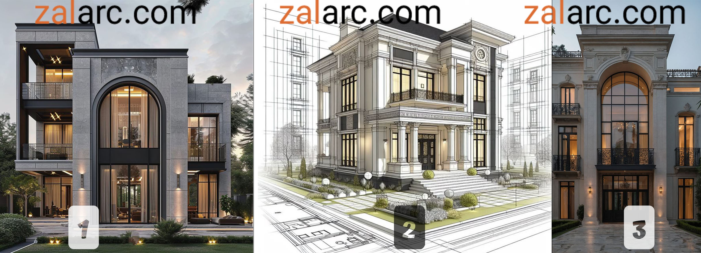 طراحی نمای نئوکلاسیک ویلا